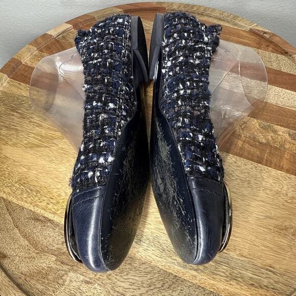 TORY BURCH Serena Reva Rare Navy White Boucle Tweed Ballet Flat Sz 8.5 $225‎ - Picture 7 of 13